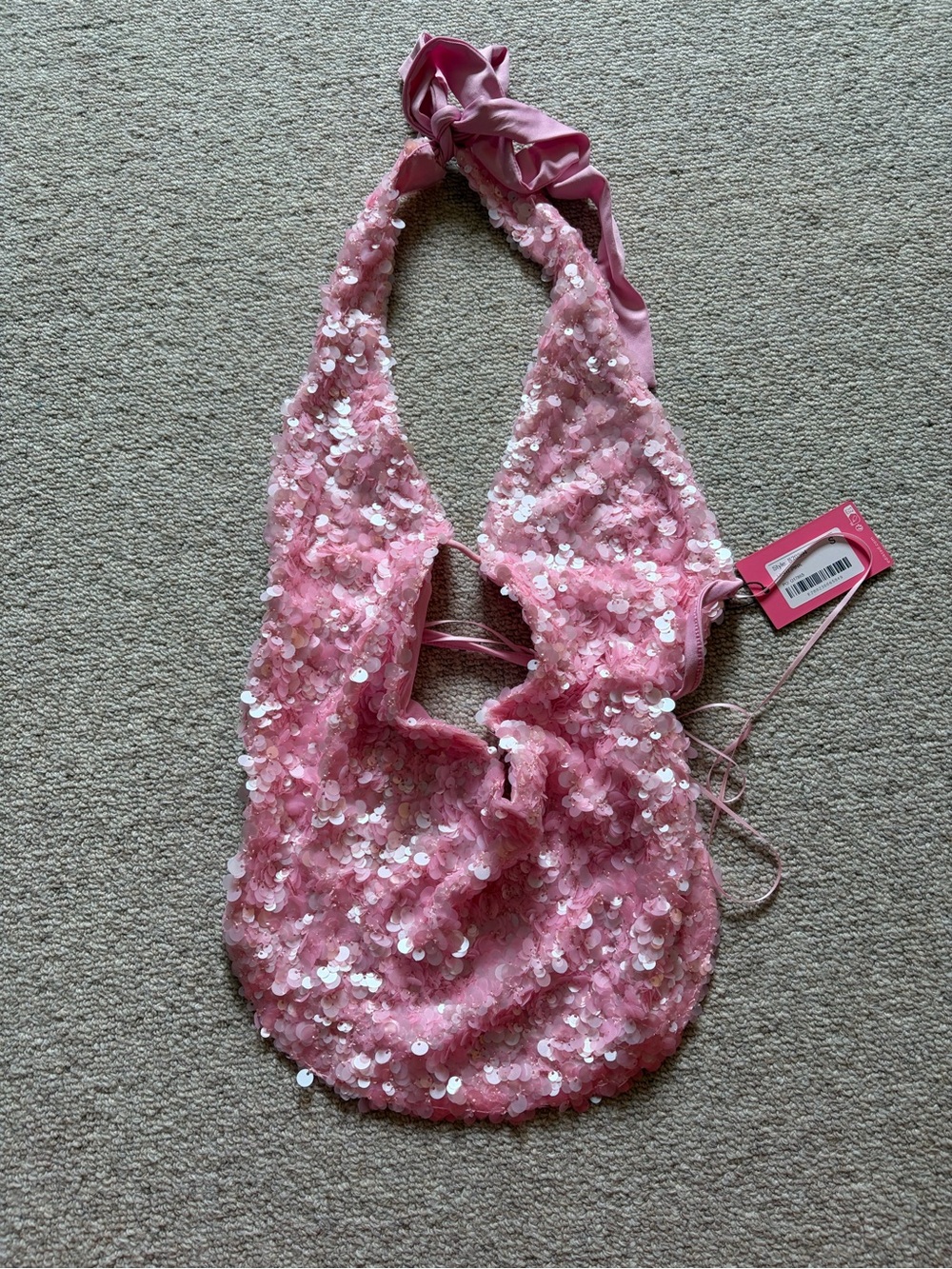 Edikted Pink Sequin Halter Top